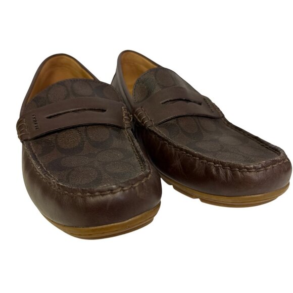 Coach Liam Men's Driver Loafers Brown Dark Saddle Jacquard Slip On Size 12 12D - Picture 2 of 12